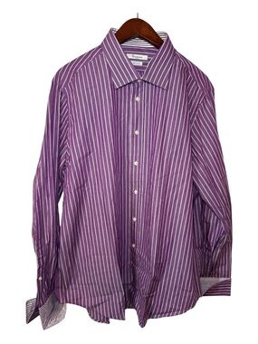NEW! Camicissima Cuff Stripe Dress Shirt Button Up Size 18.5 Slim Fit Purple